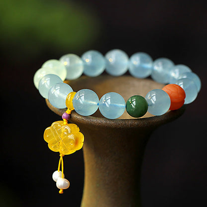 Buddha Stones Natural Aquamarine Amber Chinese Knotting Charm Peace Bracelet