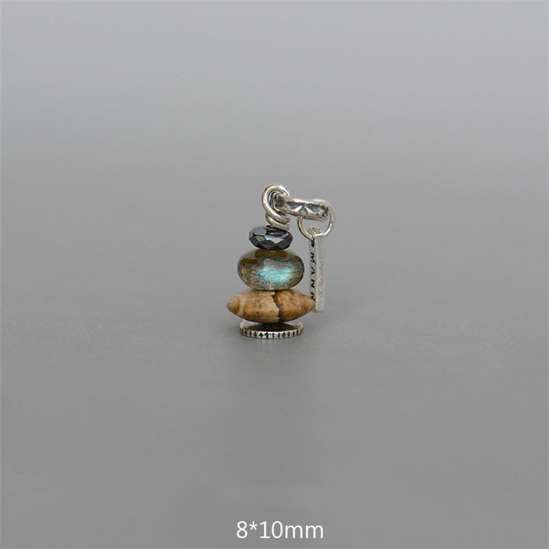 Buddha Stones Zen Cairn Labradorite Various Crystals Calm Pendant Necklace