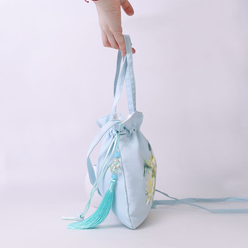 Buddha Stones Suzhou Embroidery Lotus Deer Epiphyllum Peony Rabbit Cotton Linen Tote Crossbody Bag Shoulder Bag Handbag