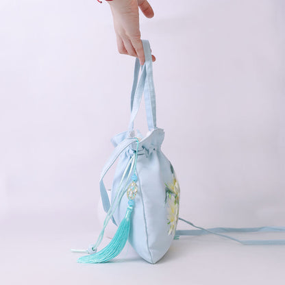 Buddha Stones Suzhou Embroidery Lotus Deer Epiphyllum Peony Rabbit Cotton Linen Tote Crossbody Bag Shoulder Bag Handbag