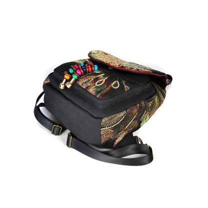 Buddha Stones Peacock Embroidery Canvas Tassel Backpack
