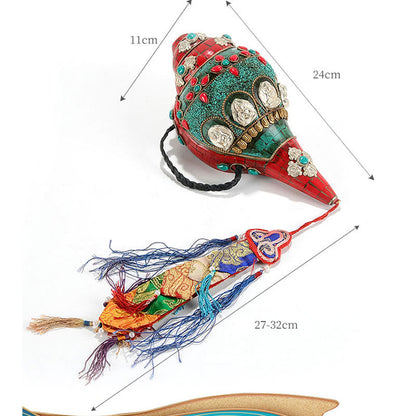 Buddha Stones Tibetan Handmade Shankha Om Mani Padme Hum Buddha Avalokitesvara Turquoise Conch Shell Positive Decoration