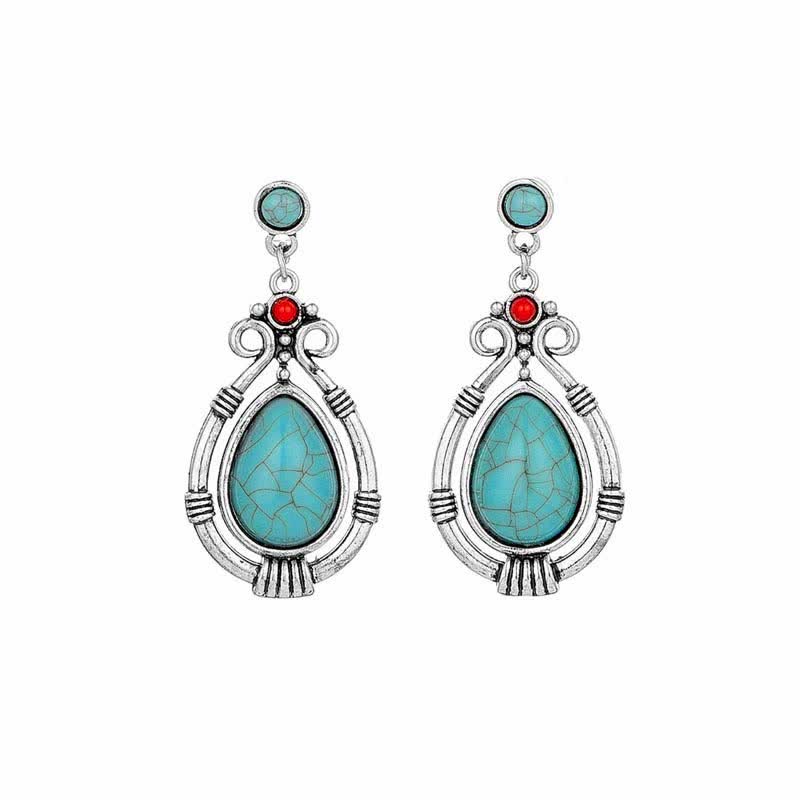Buddha Stones Tibet Vintage Turquoise Waterdrop Strength Drop Dangle Earrings Clips