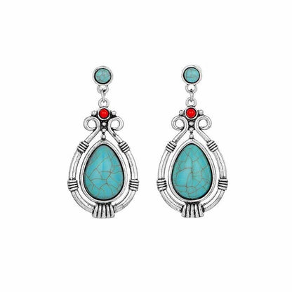 Buddha Stones Tibet Vintage Turquoise Waterdrop Strength Drop Dangle Earrings Clips