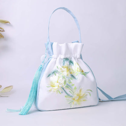 Buddha Stones Suzhou Embroidery Rabbit Lotus Epiphyllum Peony Magnolia Silk Tote Crossbody Bag Shoulder Bag Handbag