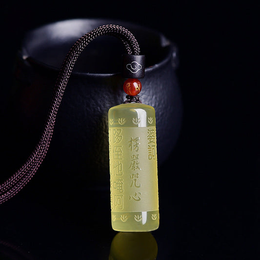 Buddha Stones Heart Sutra Citrine Happiness Strength Necklace Pendant