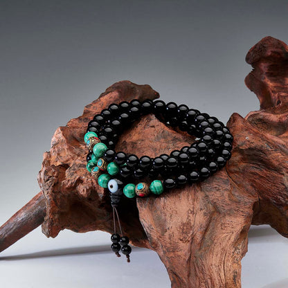 Protection Energy Obsidian and Turquoise Mala 108 Mala Beads