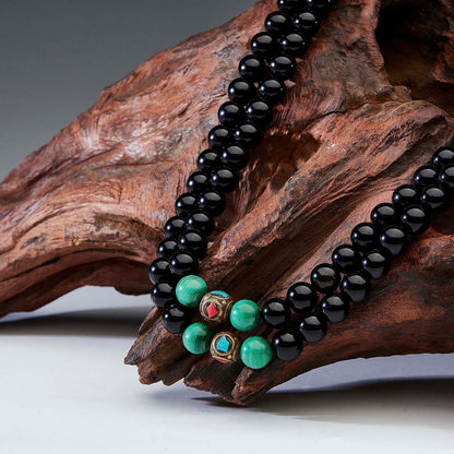 Protection Energy Obsidian and Turquoise Mala 108 Mala Beads