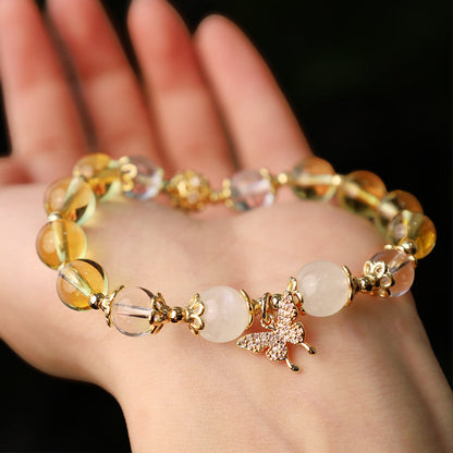 Buddha Stones Citrine Moonstone Butterfly Charm Prosperity Protection Bracelet