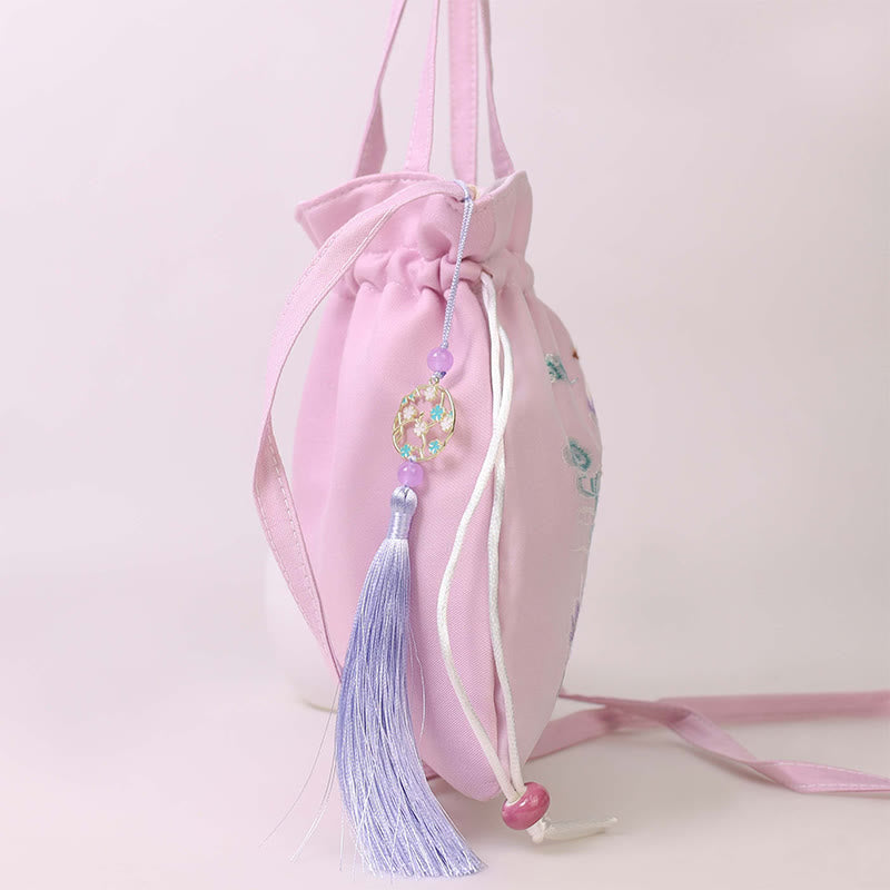 Buddha Stones Suzhou Embroidery Lotus Deer Epiphyllum Peony Rabbit Cotton Linen Tote Crossbody Bag Shoulder Bag Handbag