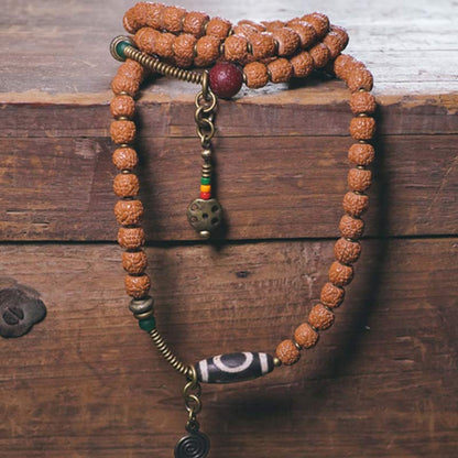 Buddha Stones 108 Mala Rudraksha Beads Bodhi Seed Dzi Bead Luck Auspiciousness Tassel Bracelet