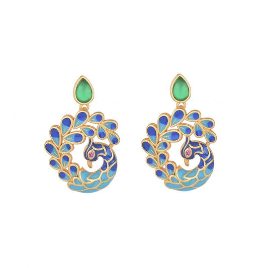 Buddha Stones Natural White Peacock Green Agate Fortune Earrings