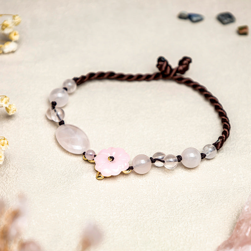 Buddha Stones The Flower of Love Pink Crystal Soothing Anklet