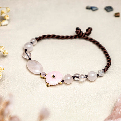 Buddha Stones The Flower of Love Pink Crystal Soothing Anklet