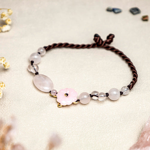 Buddha Stones The Flower of Love Pink Crystal Soothing Anklet