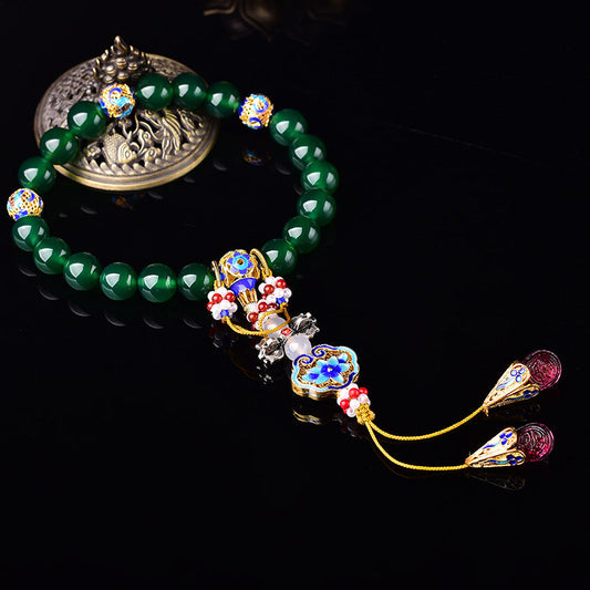 Buddha Stones Natural Green Agate Wrist Mala Success Charm Pocket Mala Car Decoration