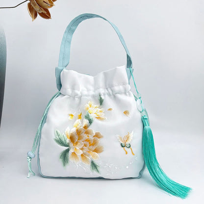 Buddha Stones Suzhou Embroidery Rabbit Lotus Epiphyllum Peony Magnolia Silk Tote Crossbody Bag Shoulder Bag Handbag
