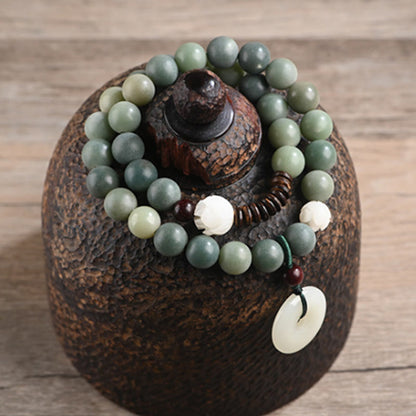 Buddha Stones Cyan Bodhi Seed Lotus Jade Peace Buckle Wisdom Double Wrap Bracelet