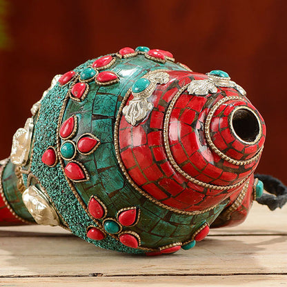 Buddha Stones Tibetan Handmade Shankha Om Mani Padme Hum Buddha Avalokitesvara Turquoise Conch Shell Positive Decoration