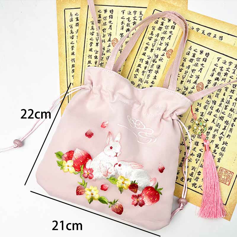 Buddha Stones Suzhou Embroidery Lotus Deer Epiphyllum Peony Rabbit Cotton Linen Tote Crossbody Bag Shoulder Bag Handbag