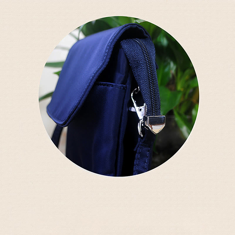 Buddha Stones Waterproof Handmade Embroidered Lotus Flowers Crossbody Bag Shoulder Bag Cellphone Bag