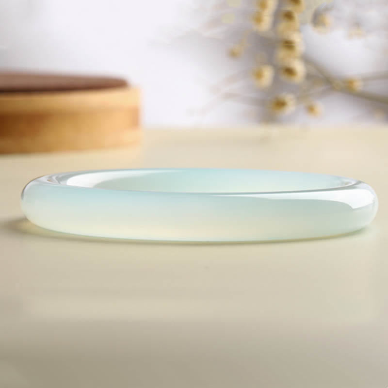 Buddha Stones Natural Aquamarine Blessing Serenity Bangle Bracelet