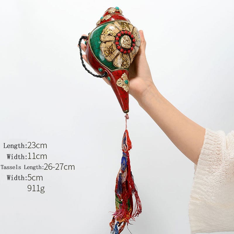 Buddha Stones Tibetan Handmade Shankha Om Mani Padme Hum Buddha Avalokitesvara Turquoise Conch Shell Positive Decoration