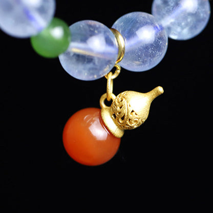 Buddha Stones Aquamarine Red Agate Peace Gourd Charm Bracelet