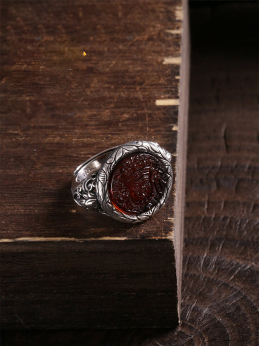 Blood Amber Wealth Ring for prosperity and abundance