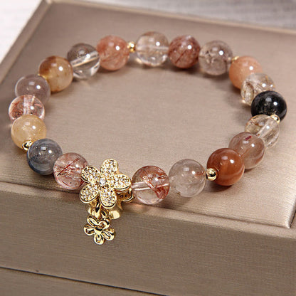 Buddha Stones Multicolored Rutilated Quartz Citrine Wealth Protection Flower Bracelet