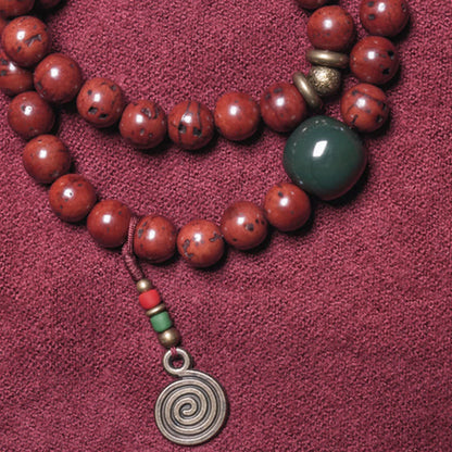 Buddha Stones Bodhi Seed Cyan Jade Copper Peace Luck Bracelet