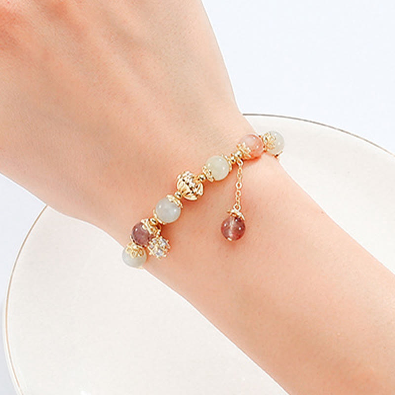 Buddha Stones Colorful Rutilated Quartz Cat Eye Zircon Auspiciousness Bead Bracelet