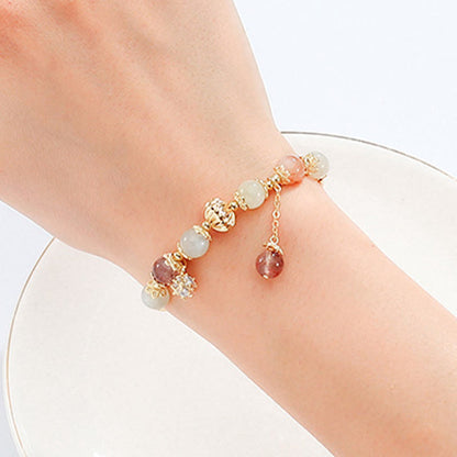 Buddha Stones Colorful Rutilated Quartz Cat Eye Zircon Auspiciousness Bead Bracelet