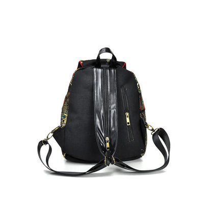 Buddha Stones Peacock Embroidery Canvas Tassel Backpack