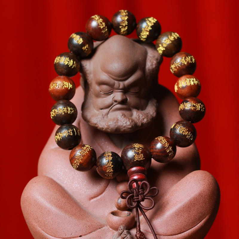 Buddha Stones Tibetan Rosewood Heart Sutra Engraved Cure Bracelet