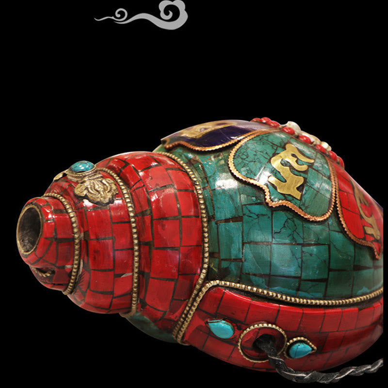 Buddha Stones Tibetan Handmade Shankha Om Mani Padme Hum Buddha Conch Shell Lucky Decoration