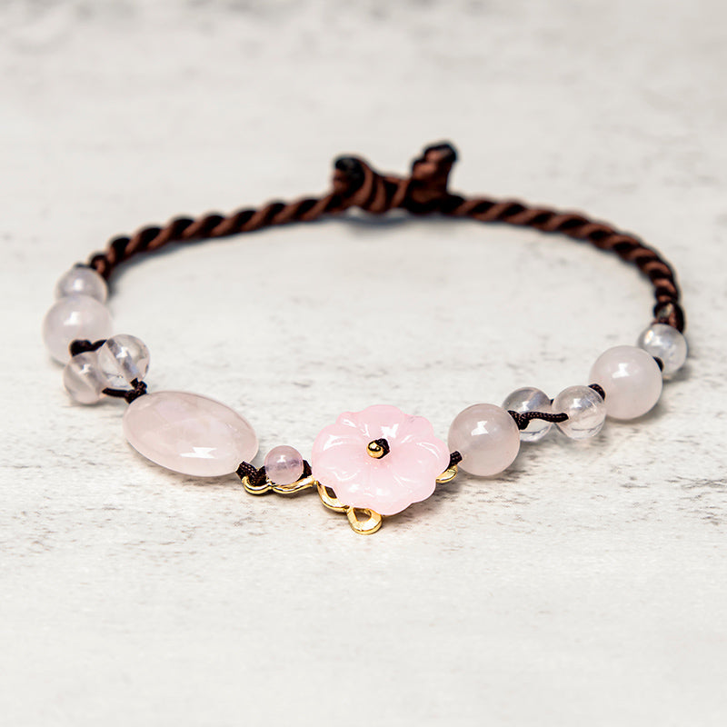 Buddha Stones The Flower of Love Pink Crystal Soothing Anklet