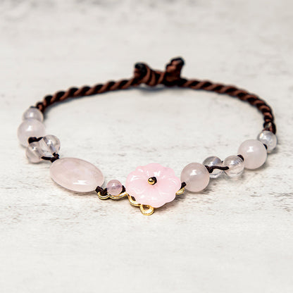 Buddha Stones The Flower of Love Pink Crystal Soothing Anklet