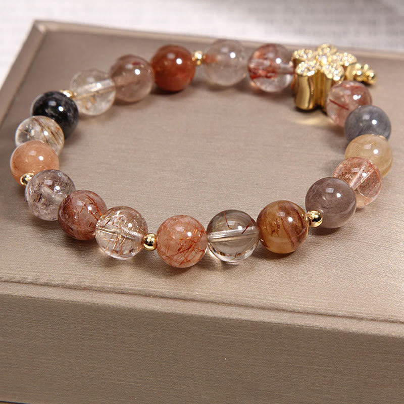 Buddha Stones Multicolored Rutilated Quartz Citrine Wealth Protection Flower Bracelet