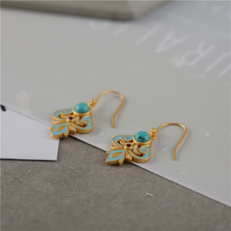 Buddha Stones Copper Enamel Turquoise Positive Drop Earrings