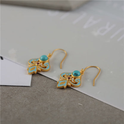 Buddha Stones Copper Enamel Turquoise Positive Drop Earrings