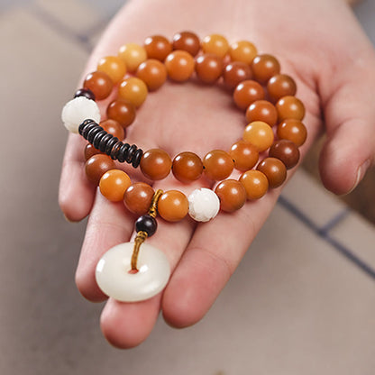 Buddha Stones Cyan Bodhi Seed Lotus Jade Peace Buckle Wisdom Double Wrap Bracelet