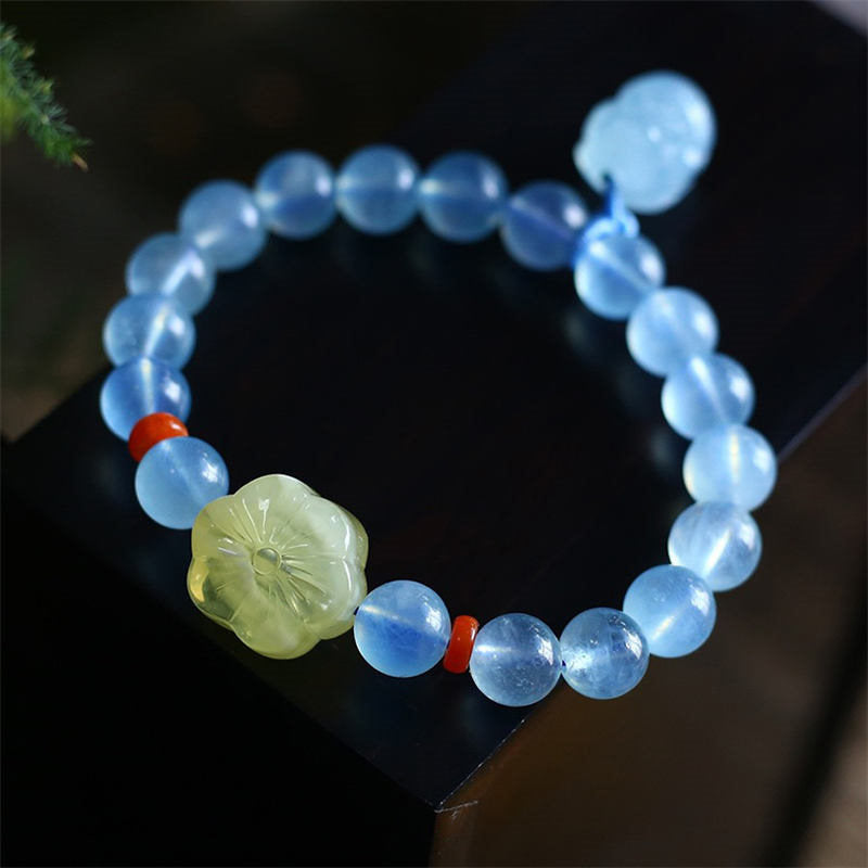 Buddha Stones Natural Aquamarine Amber Pixiu Peace Healing Charm Bracelet