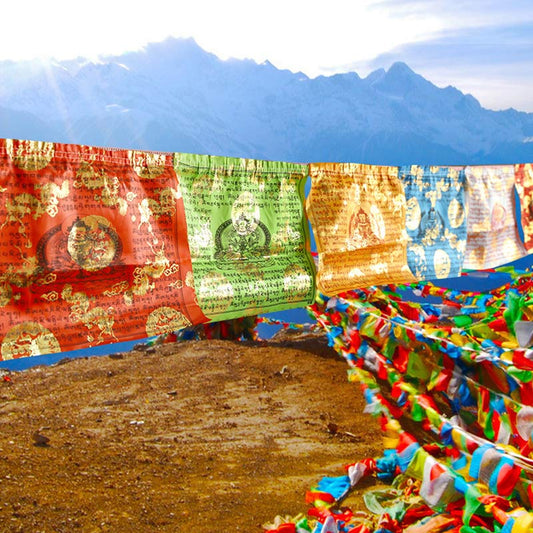 Buddha Stones Tibetan 5 Colors Windhorse Blessing Longevity Sutra Outdoor 20 Pcs Prayer Flag Decoration