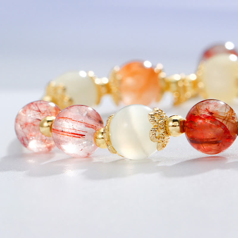 Buddha Stones Colorful Rutilated Quartz Cat Eye Zircon Auspiciousness Bead Bracelet
