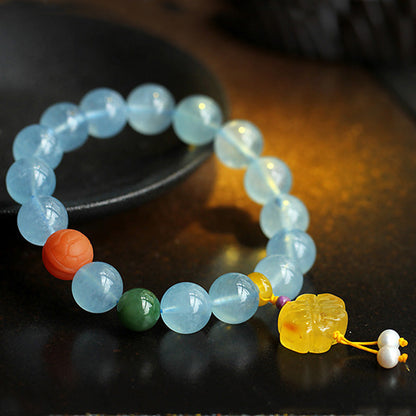 Buddha Stones Natural Aquamarine Amber Chinese Knotting Charm Peace Bracelet