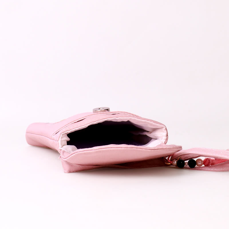 Buddha Stones Small Embroidered Flowers Crossbody Bag Shoulder Bag Double Layer Cellphone Bag