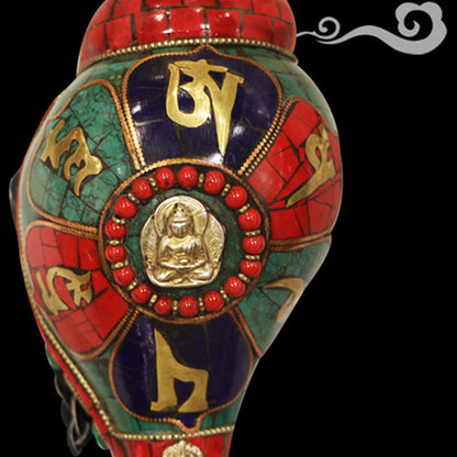 Buddha Stones Tibetan Handmade Shankha Om Mani Padme Hum Buddha Conch Shell Lucky Decoration