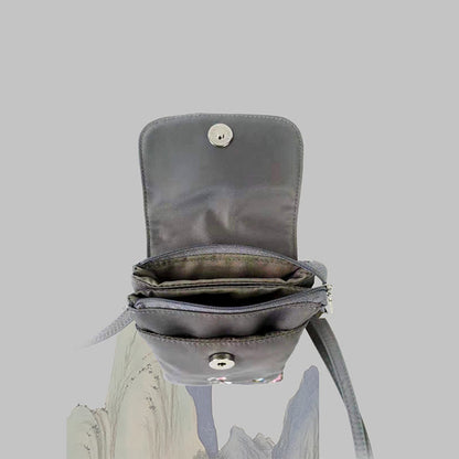 Buddha Stones Waterproof Handmade Embroidered Lotus Flowers Crossbody Bag Shoulder Bag Cellphone Bag