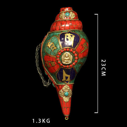 Buddha Stones Tibetan Handmade Shankha Om Mani Padme Hum Buddha Conch Shell Lucky Decoration